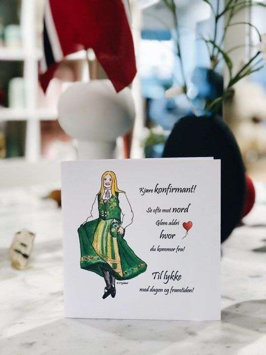Ann-Hege - Konfirmasjonskort - grønn bunad, blond